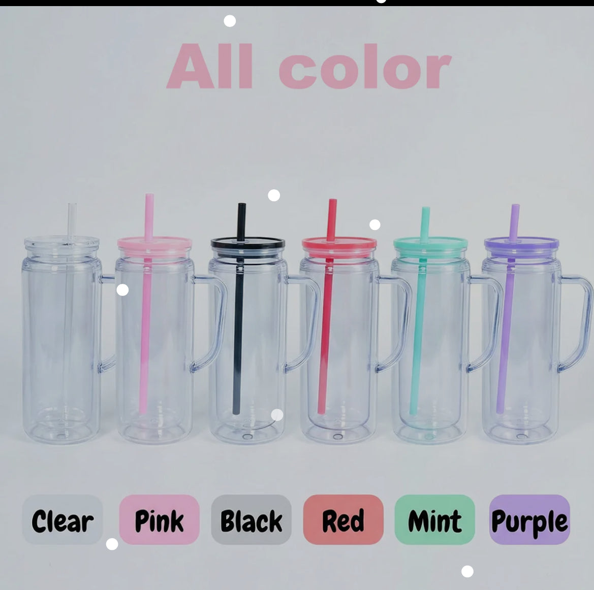 Custom 20oz Acrylic Snowglobe Cup w/ Handle, colored lid and matching color straw