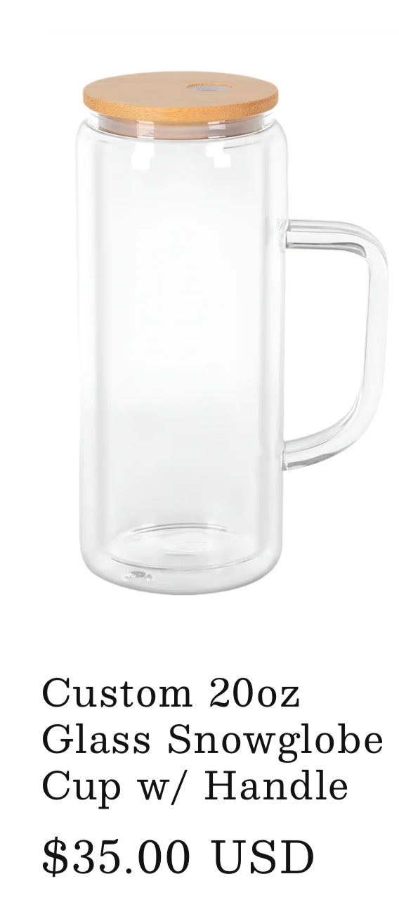 20oz glass snowglobe with handle
