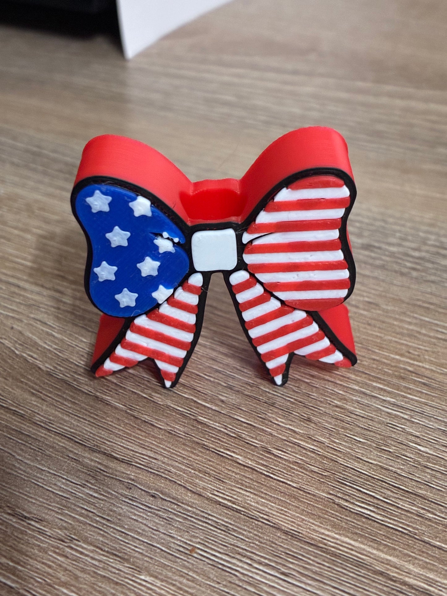 3D straw topper Red white and blue bow