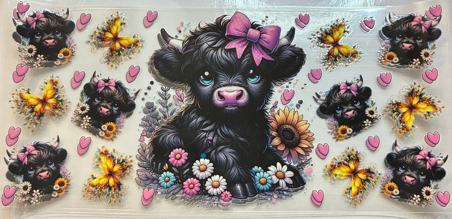 16oz Floral Highland Cow and Butterflies Cup Wrap