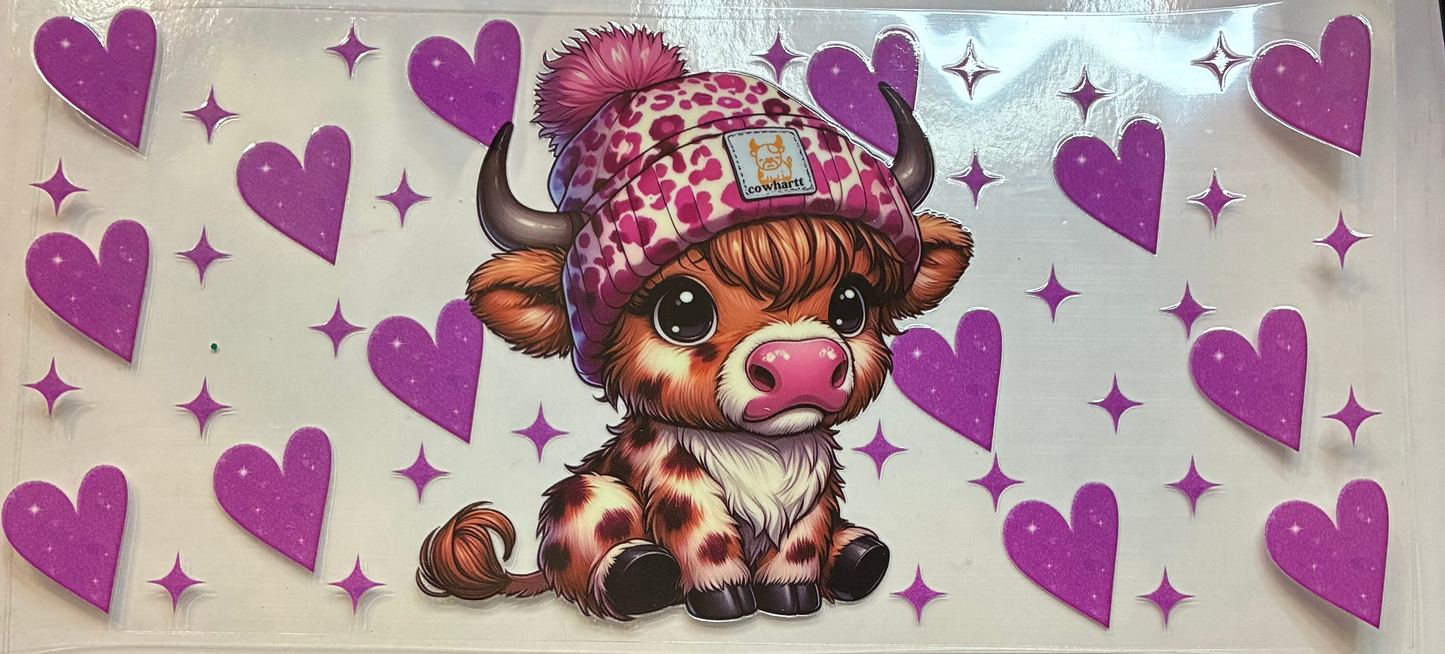 16oz Highland Cow Hearts Cup Wrap