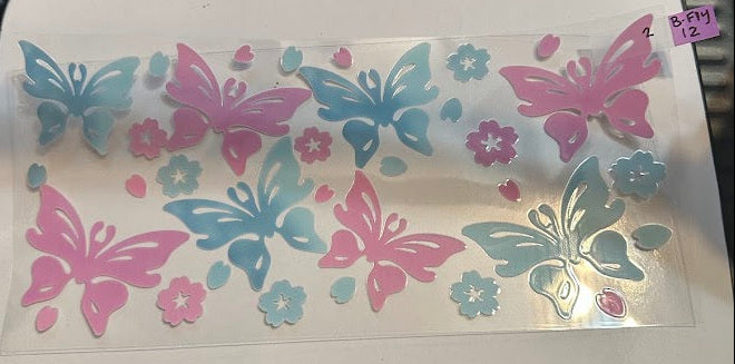 16oz Pink and Blue Butterflies and Floral Cup Wrap