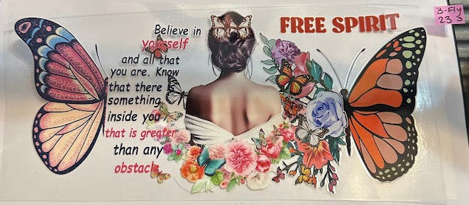 16oz Free Spirit Lady with Butterflies and Floral Cup Wrap