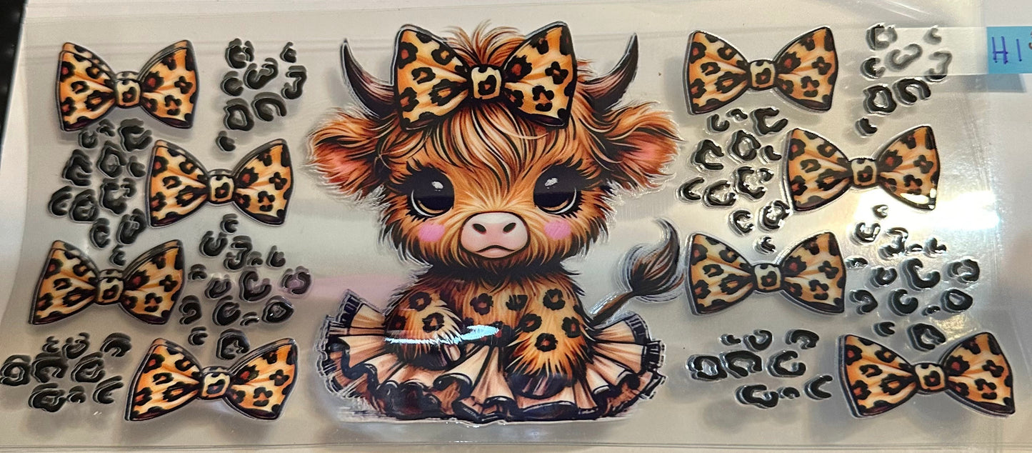 16oz Cheetah Bow Highland Cow Cup Wrap