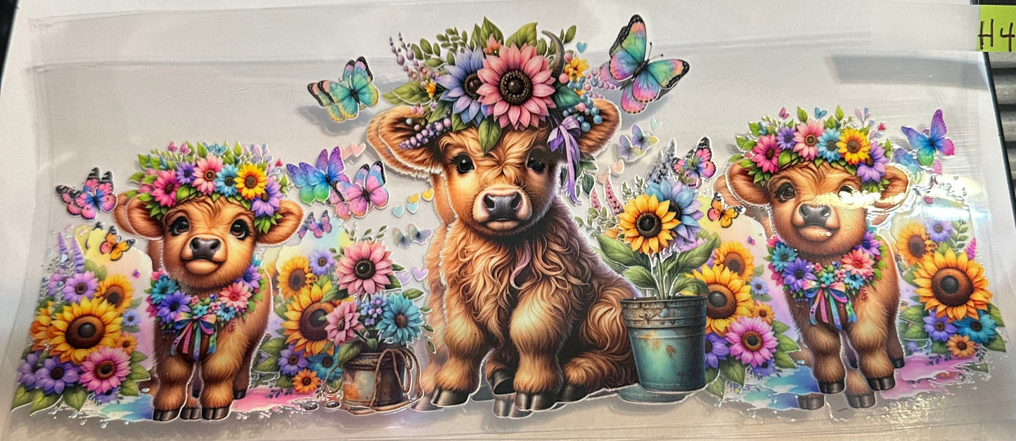 16oz Floral Highland Cow Cup Wrap
