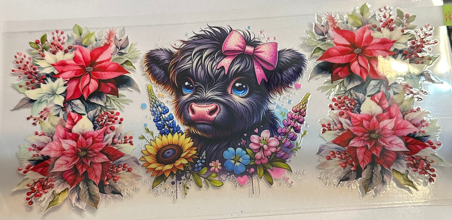 16oz Floral Highland Cow Cup Wrap