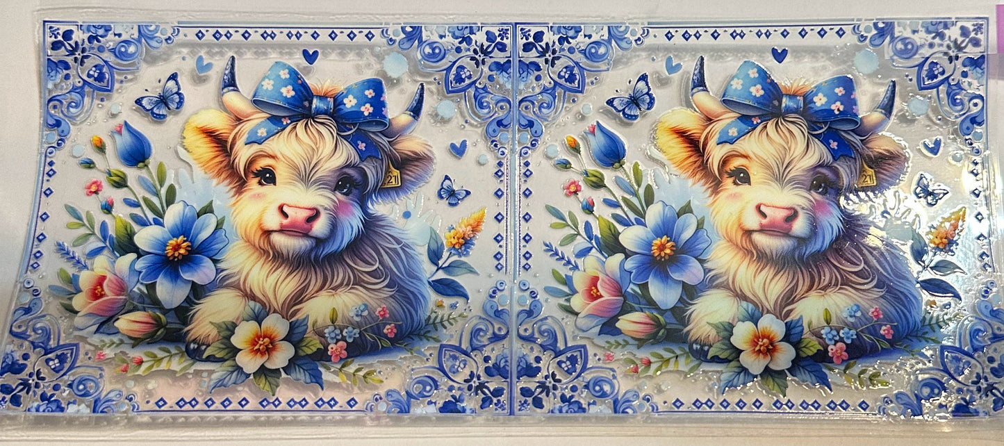 16oz Blue Highland Cow Cup Wrap