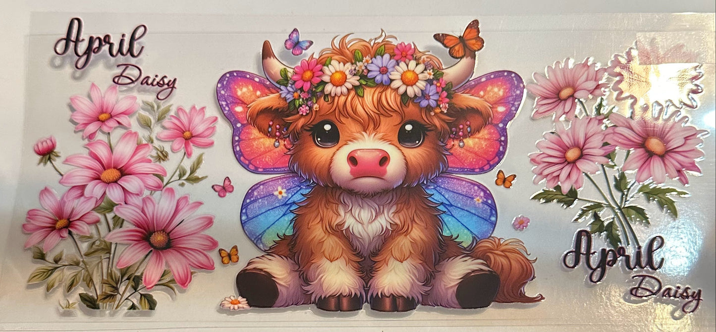 16oz April Day Highland Cow Cup Wrap