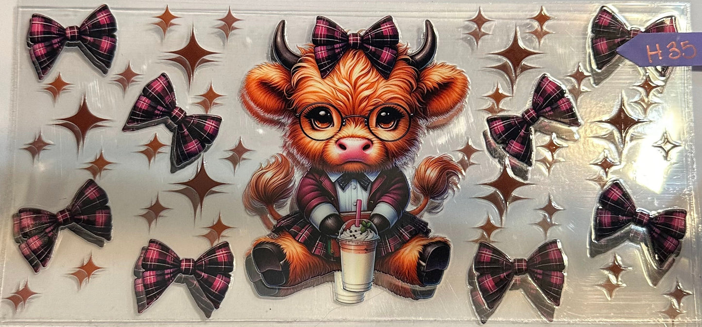 16oz Bow Highland Cow Cup Wrap