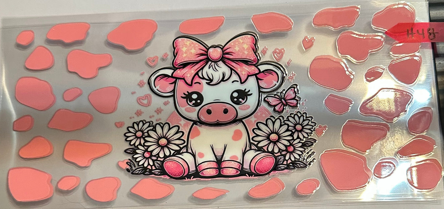 16oz Pink Floral Highland Cow Cup Wrap