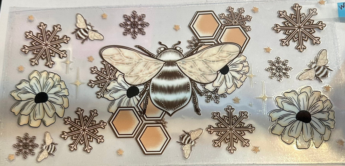 16oz Floral Winter Bee Cup Wrap