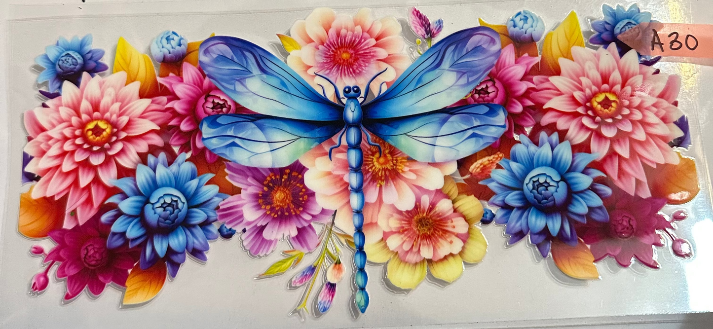 16oz Floral Dragon Fly Cup Wrap