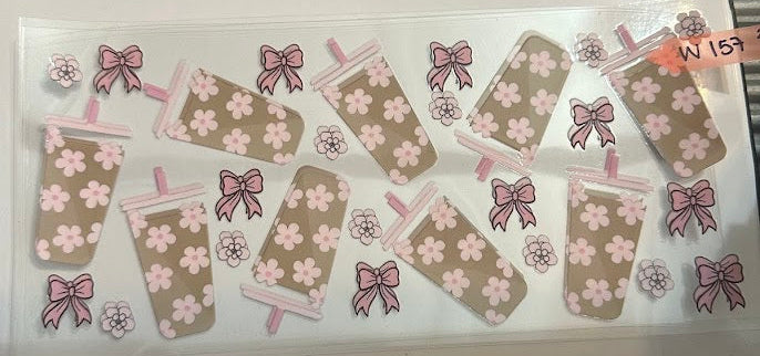 16oz Iced Coffee with bows and flowers