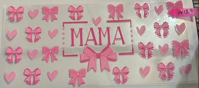 16oz MAMA with Pink Bows and Hearts Cup Wraps