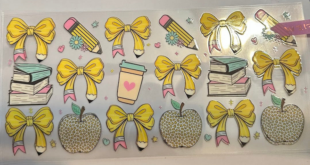 16oz Yellow Bows and Teacher Themed Cup Wrap