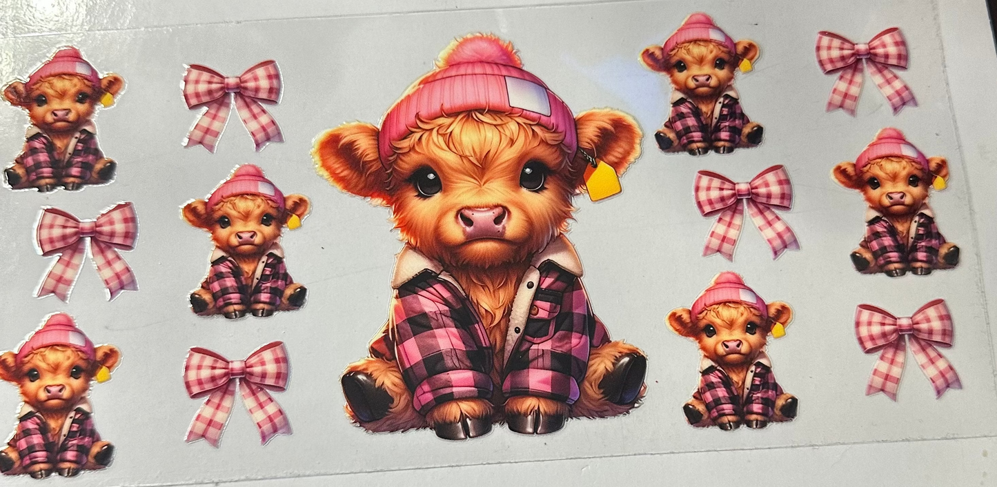 16oz Plaid Bow Highland Cow Cup Wrap