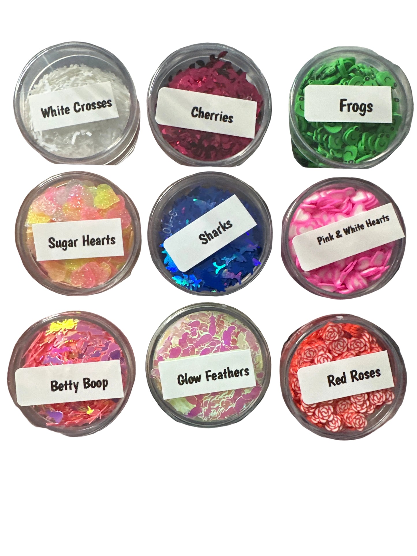 9pc Sample mystery box - polymer clay and shaped glitter