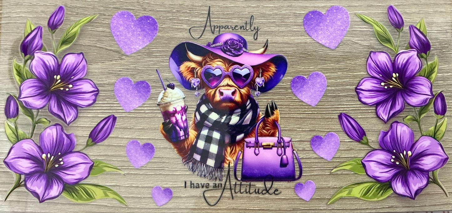 16oz Purple Highland Cow Cup Wrap