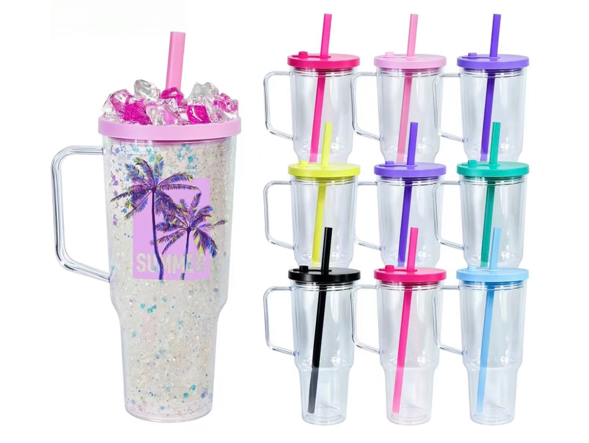 30oz Snow Globe Handle Leak Proof Tumbler acrylic Cups with colored lids/ pick uvdtf wrap separately