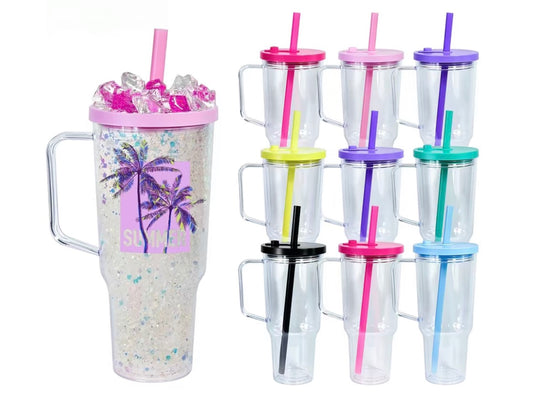 30oz Snow Globe Handle Leak Proof Tumbler acrylic Cups with colored lids/ pick uvdtf wrap separately