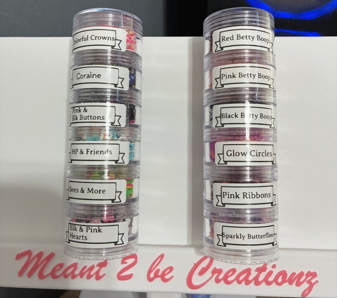 6 stackable peace clay/shaped glitter sample