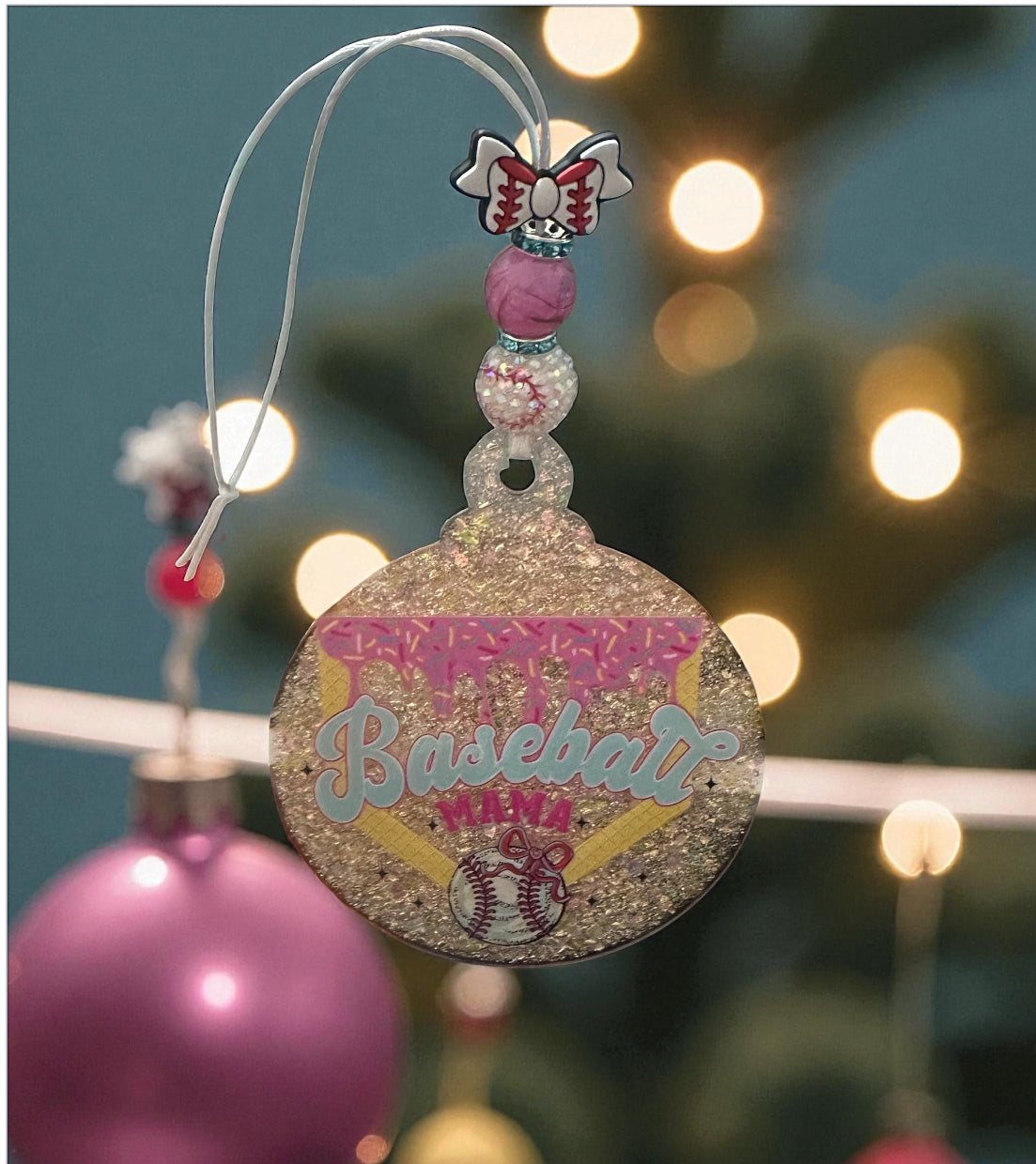 Baseball Mama glitter ornament
