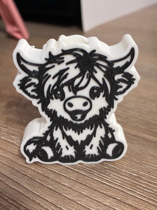 3D straw topper - blk/white highland cow