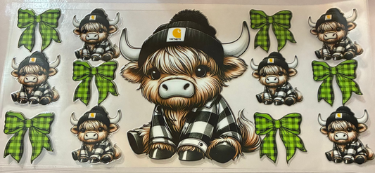 16oz Green Highland Cow Cup Wrap