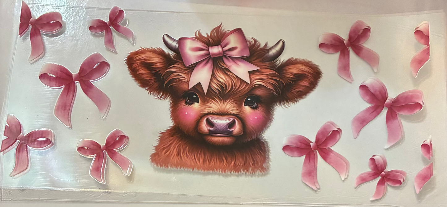 16oz Pink Bows and Highland Cow Cup Wrap