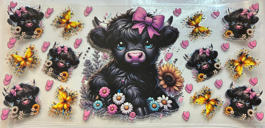 16oz Floral Highland Cow and Butterflies Cup Wrap