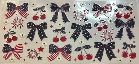 16oz Red White and Blue Bows, Fireworks, and Cherries Cup Wrap