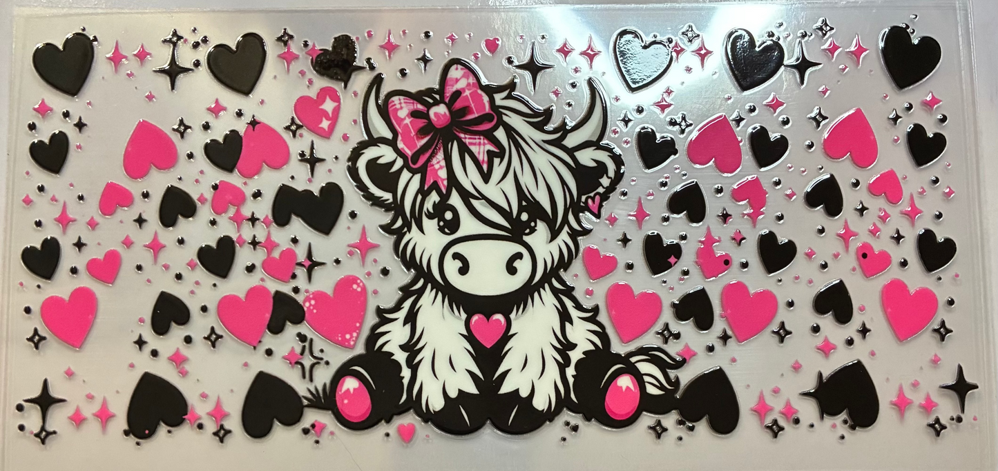 16oz Pink and Black Highland Cow Cup Wrap