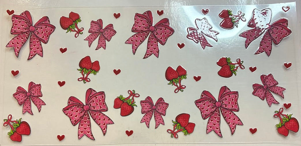 16oz Pink Bows with Strawberries Cup Wrap