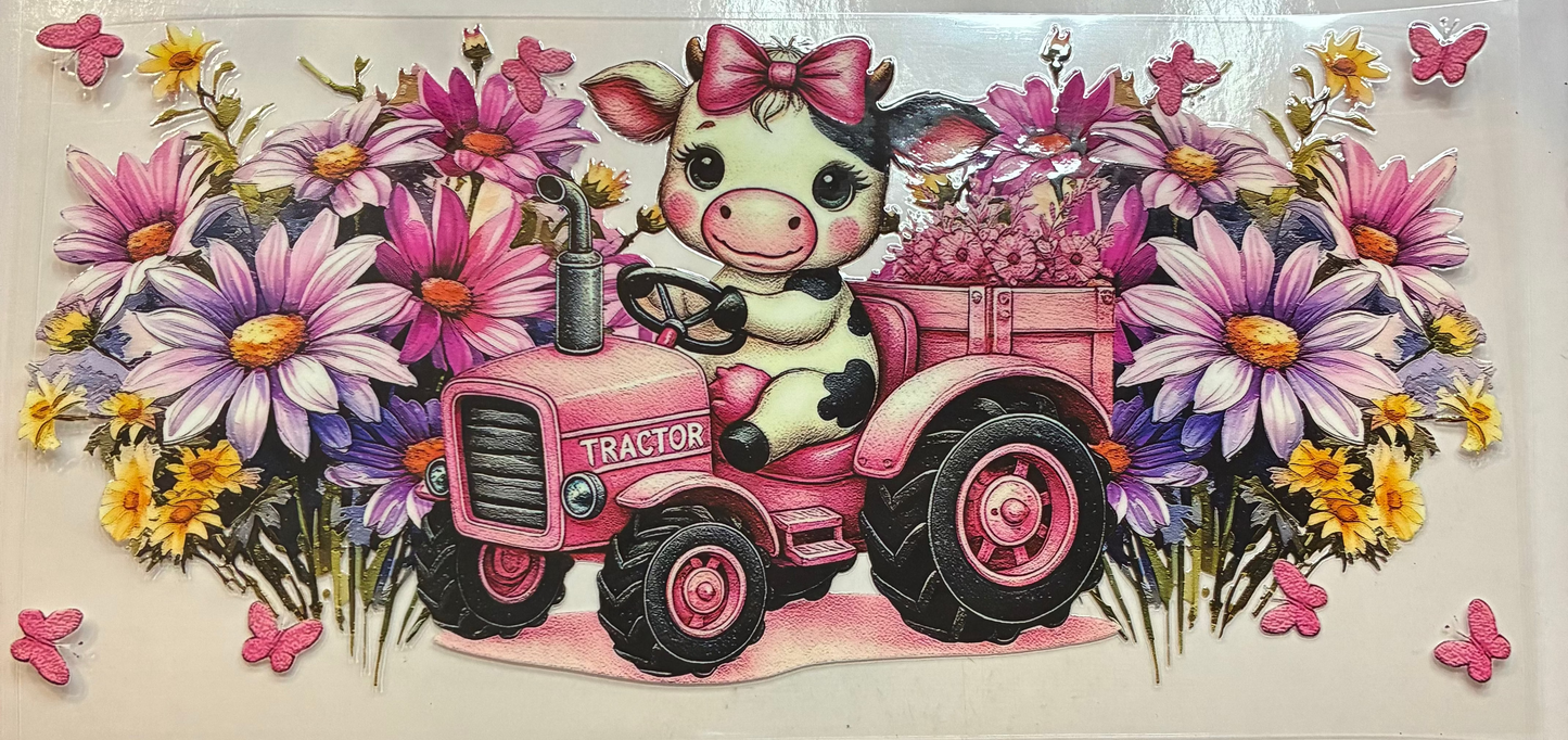 16oz Floral Tractor Cow Cup Wrap