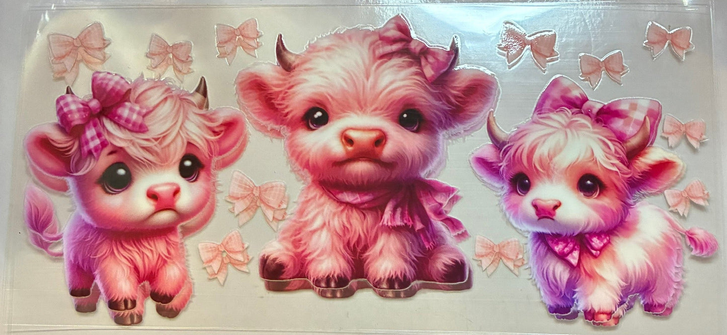 16oz Pink Bow Highland Cow Cup Wrap