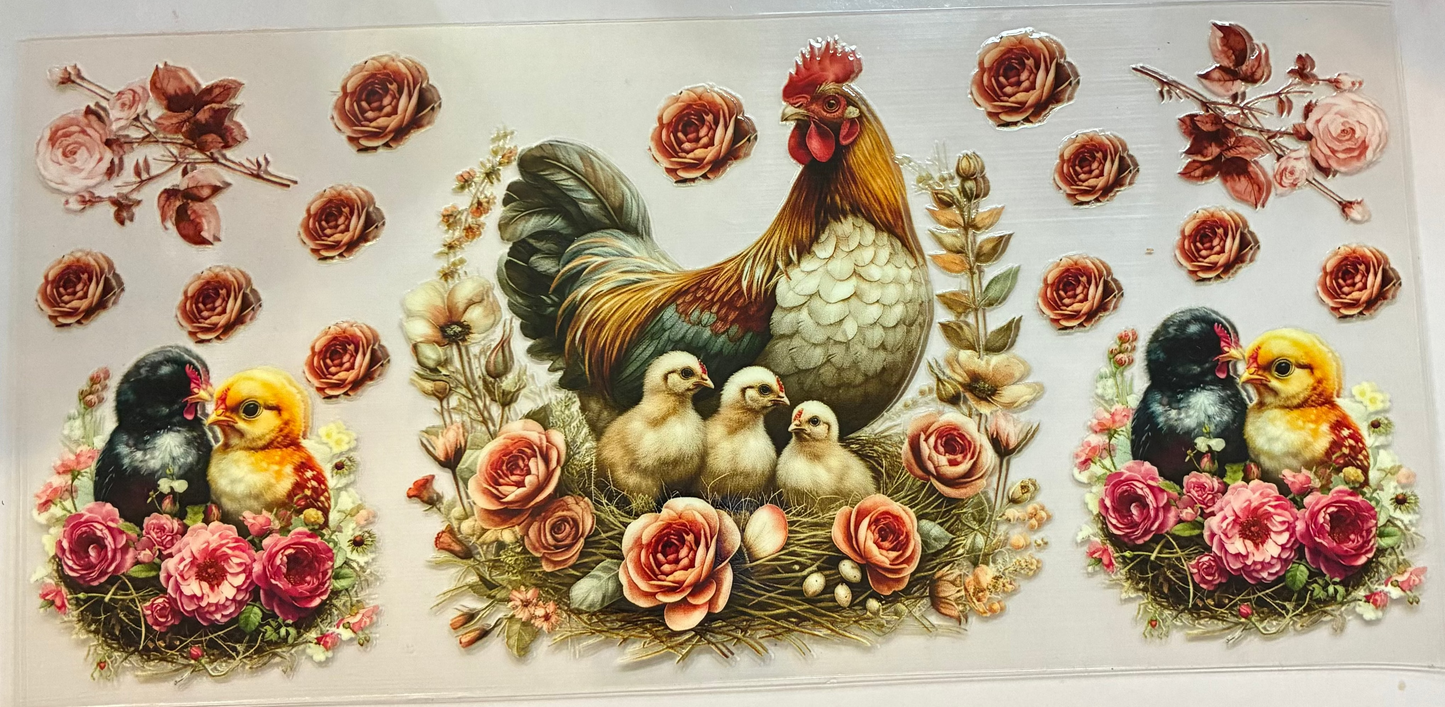 16oz Floral Chickens Cup Wrap
