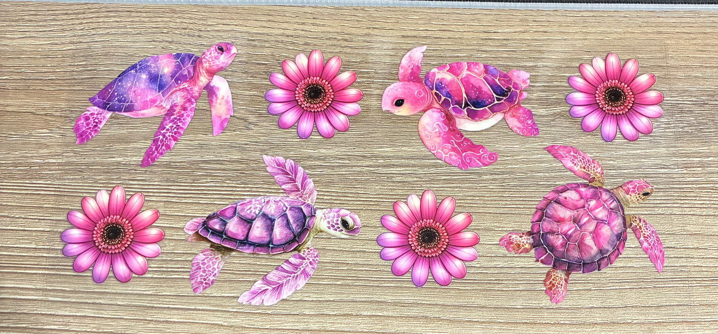 16oz Pink Floral Sea Turtle Cup Wrap