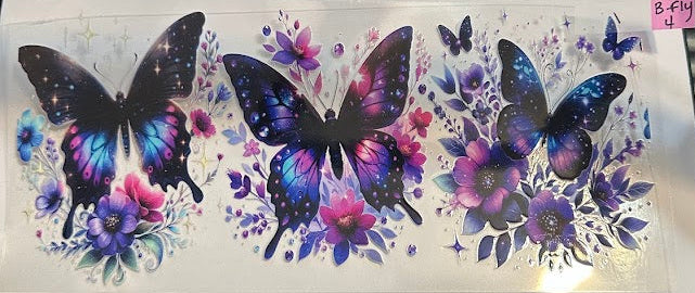 16oz Black, Pink, Purple, Blue Butterflies Cup Wrap