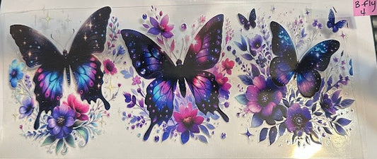 16oz Black, Pink, Purple, Blue Butterflies Cup Wrap