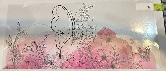 16oz Watercolor with Black Outlined Butterfly and Flowers Cup Wrap