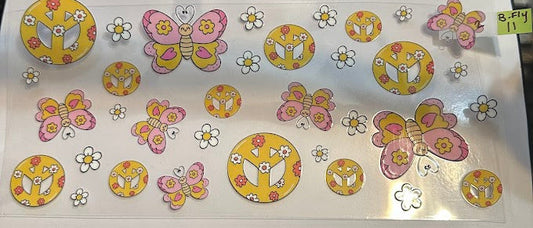 16oz Orange, Yellow, Pink Butterflies and Peace Signs Cup Wrap