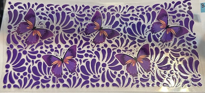 16oz Purple and Gold Butterflies with Purple Background Cup Wraps