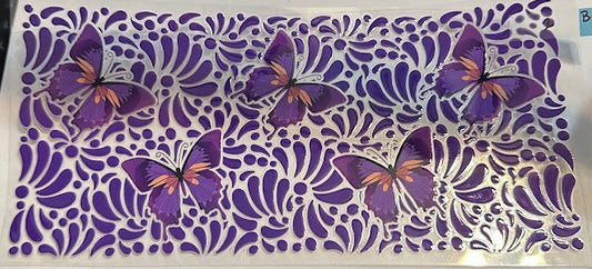 16oz Purple and Gold Butterflies with Purple Background Cup Wraps
