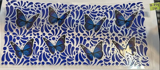 16oz Black and Blue Butterflies with Blue Background Cup Wrap
