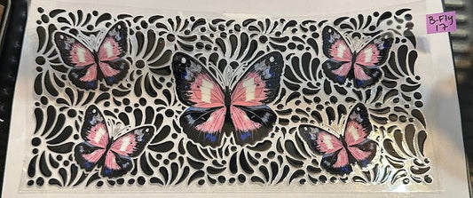 16oz Black, Pink and Blue Butterflies Cup Wrap