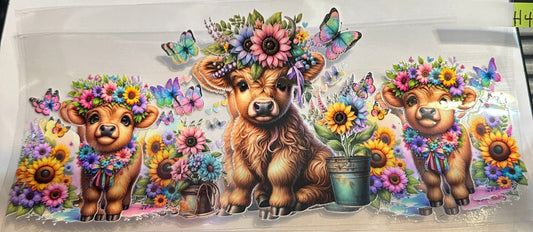 16oz Floral Highland Cow Cup Wrap