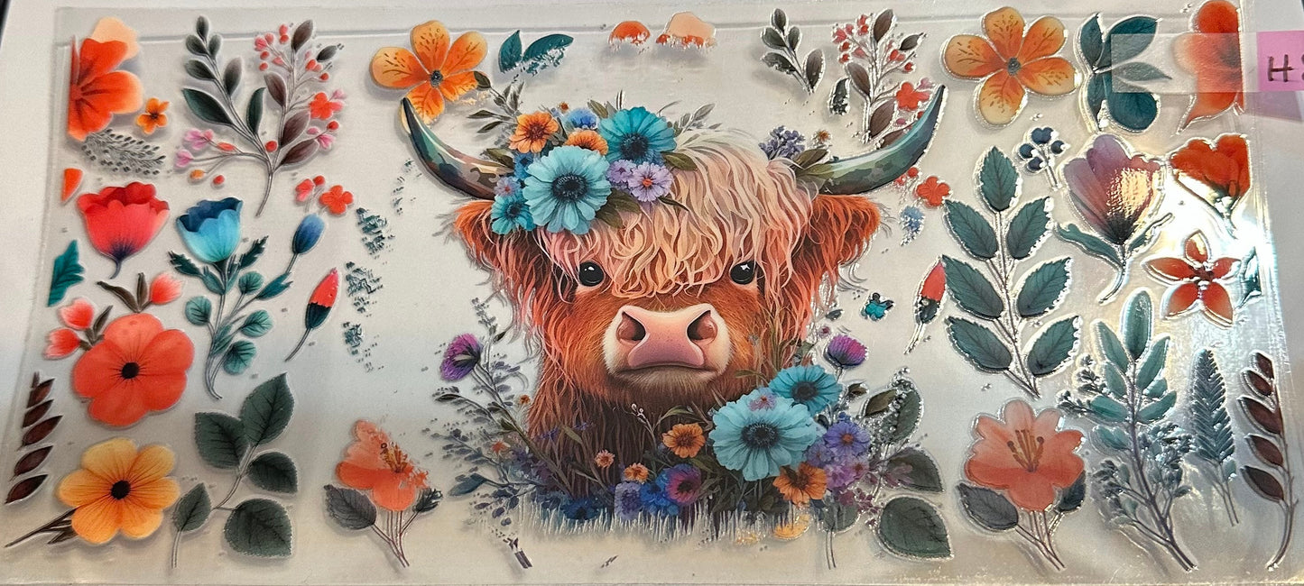 16oz Floral Highland Cow Cup Wrap