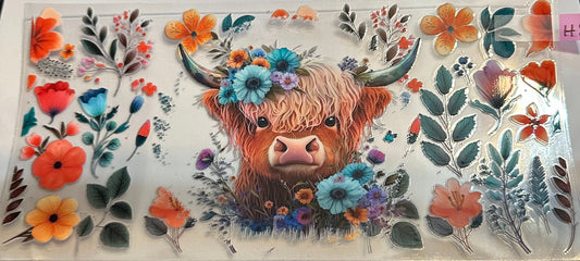 16oz Floral Highland Cow Cup Wrap