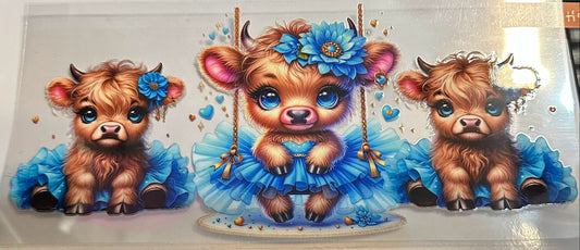 16oz Blue Highland Cow Cup Wrap