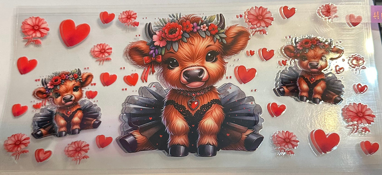 16oz Red Floral Highland Cow Cup Wrap